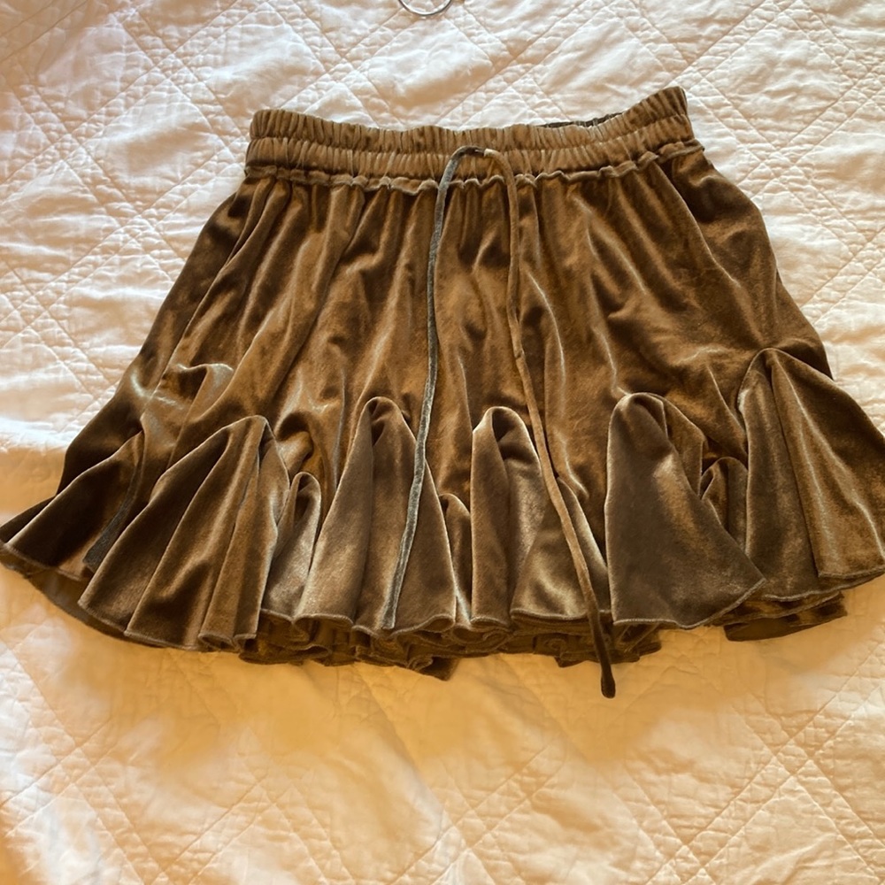 Velvet Ruffle Mini Skirt